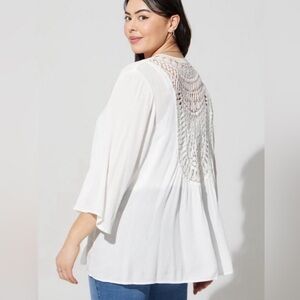 TORRID Crochet Lace Back Open Front Cardigan